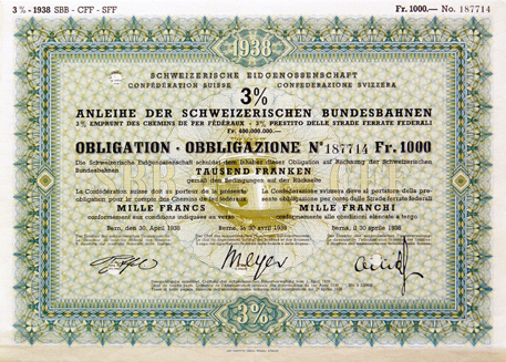 «Schweizerische Eidgenossenschaft/Schweizerischen Bundesbahnen SBB», Bern 1938